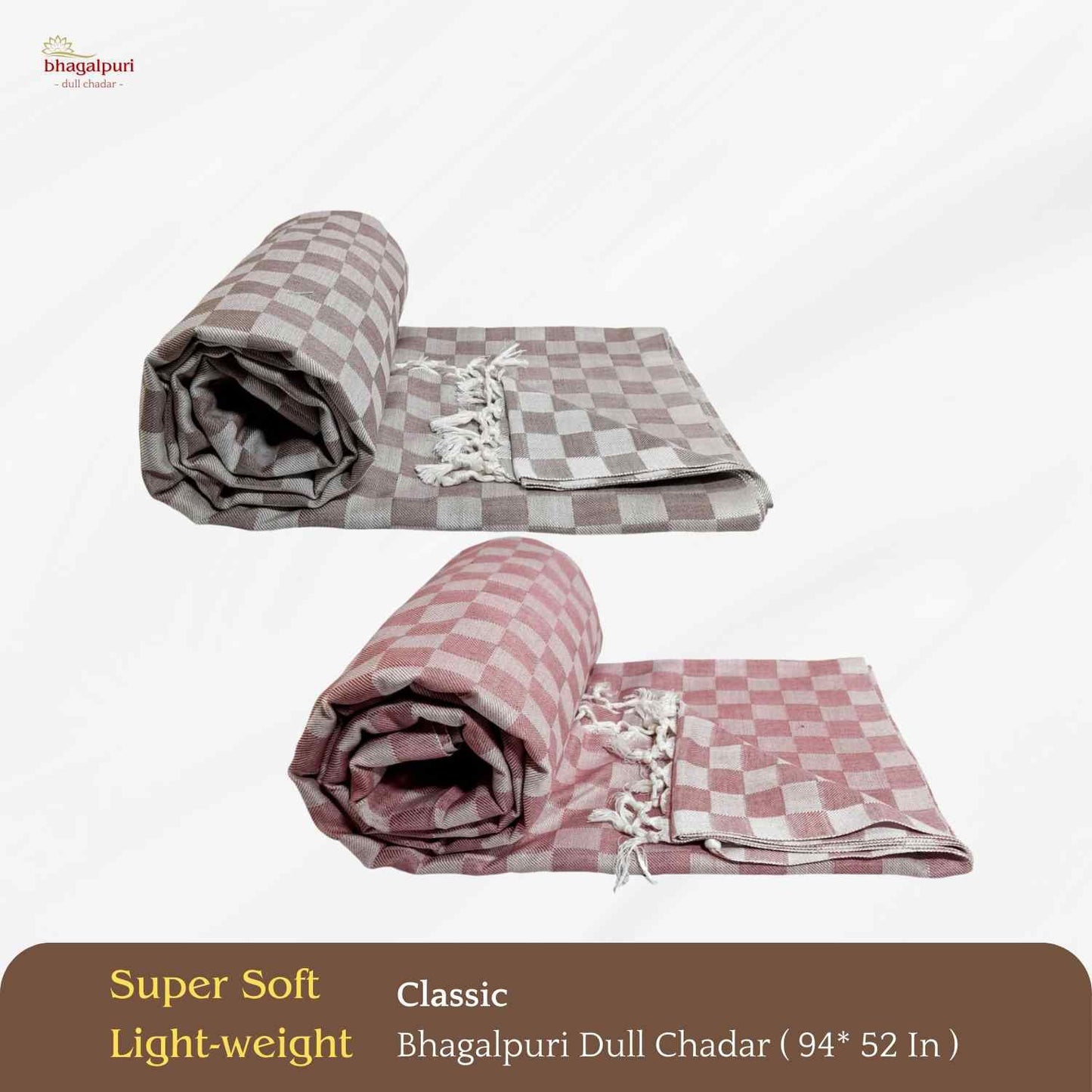Pack of 2 - 100% Cotton Lightweight AC Blanket for All Seasons | Super Soft, Travel-Friendly, Compact Throw Blanket | DULL 33 34