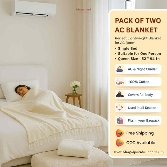 Pack of 2 - 100% Cotton Lightweight AC Blanket for All Seasons | Super Soft, Travel-Friendly, Compact Throw Blanket | DULL 10 13