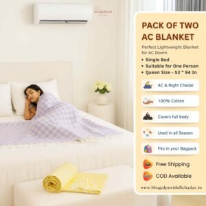 Pack of 2 – 100% Cotton Lightweight AC Blanket for All Seasons | Super Soft, Travel-Friendly, Compact Throw Blanket | DULL 31 35